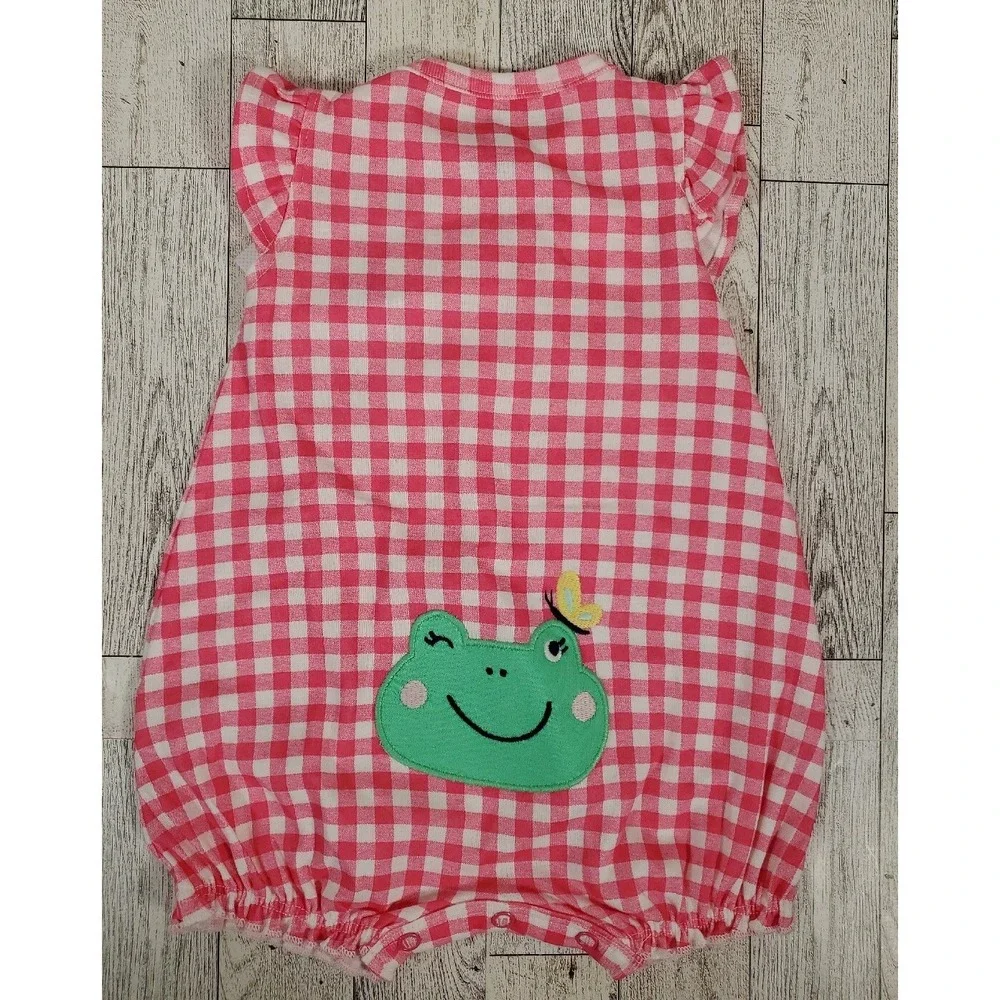 Carters Romper Girls 3 months Butterfly Frogs Chambray Pink Gingham NEW